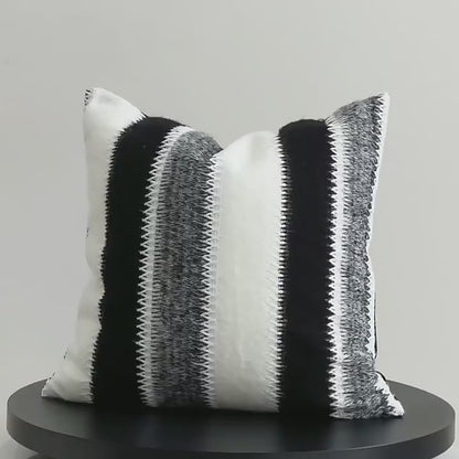 Indoor/Outdoor 20X20 in Black&White&Gray Stripes Wool Farmhouse Decorative Throw Pillow Cover Accent Neutral Textured Art Decor Cushion Pillow Case for Living Room Couch Bed Sofa