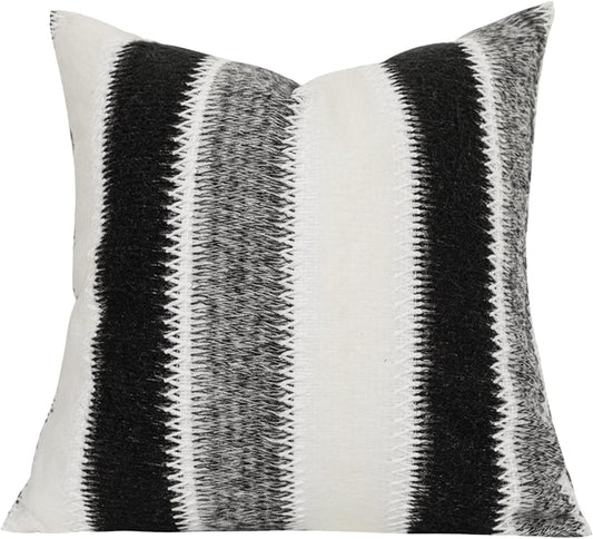 Indoor/Outdoor 20X20 in Black&White&Gray Stripes Wool Farmhouse Decorative Throw Pillow Cover Accent Neutral Textured Art Decor Cushion Pillow Case for Living Room Couch Bed Sofa