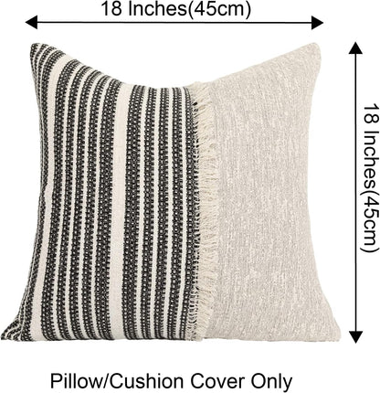 Indoor/Outdoor Cream Tassel Wabi-Sabi Farmhouse Decorative Throw Pillow Cover 18X18 in Luxury Accent Neutral Textured Art Cushion Pillow Case for Living Room Couch Bed Sofa