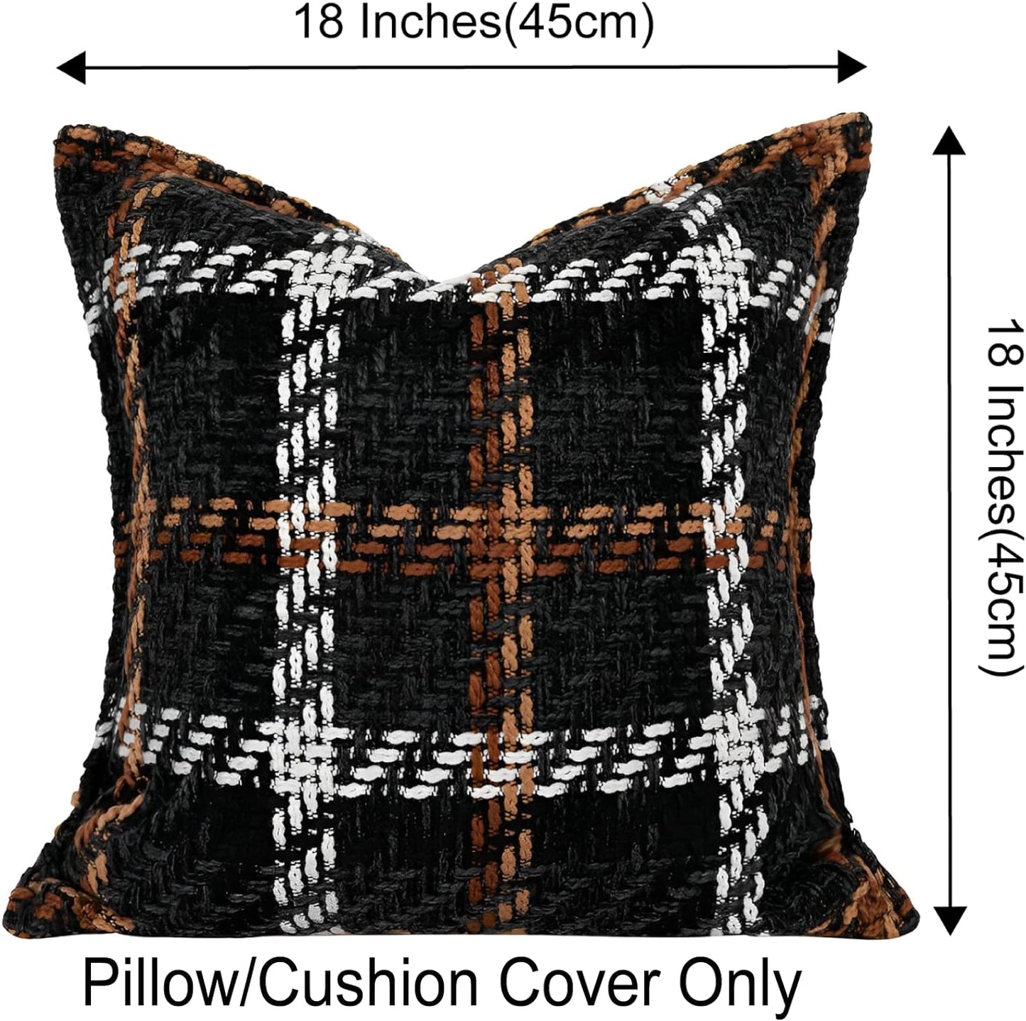 Indoor/Outdoor Tweed Brown Striped Plaid Farmhouse Decorative Throw Pillow Cover 18X18 in Luxury Accent Neutral Textured Art Cushion Pillow Case for Living Room Couch Bed Sofa