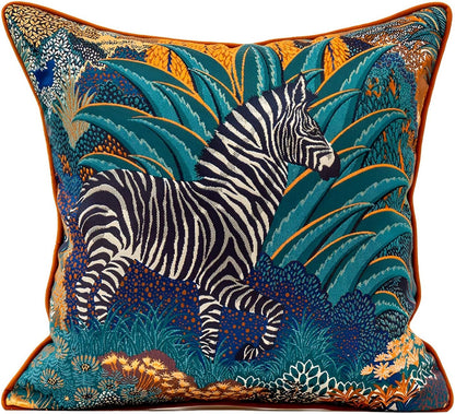 Indoor/Outdoor Zebra Jungle Jacquard Weaving Decorative Throw Pillow Cover 18X18 in Luxury Accent Neutral Textured Art Cushion Pillow Case Living Room Couch Bed Sofa