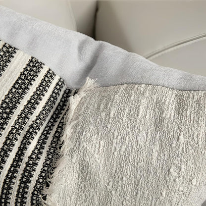 Indoor/Outdoor Cream Tassel Wabi-Sabi Farmhouse Decorative Throw Pillow Cover 18X18 in Luxury Accent Neutral Textured Art Cushion Pillow Case for Living Room Couch Bed Sofa