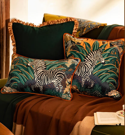 Indoor/Outdoor Zebra Jungle Jacquard Weaving Decorative Throw Pillow Cover 18X18 in Luxury Accent Neutral Textured Art Cushion Pillow Case Living Room Couch Bed Sofa