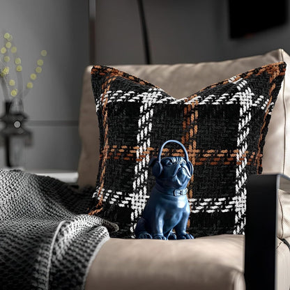 Indoor/Outdoor Tweed Brown Striped Plaid Farmhouse Decorative Throw Pillow Cover 18X18 in Luxury Accent Neutral Textured Art Cushion Pillow Case for Living Room Couch Bed Sofa