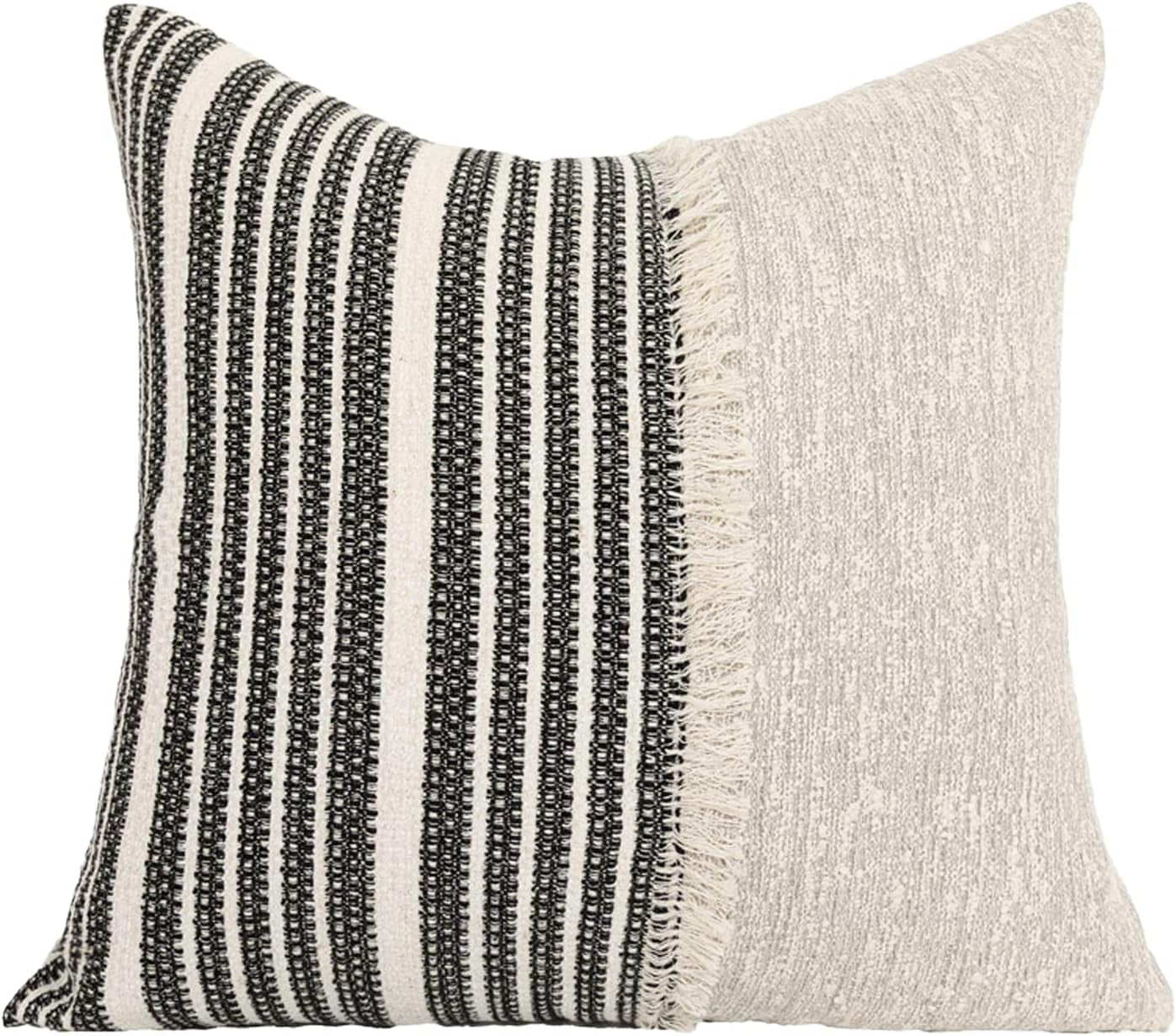 Indoor/Outdoor Cream Tassel Wabi-Sabi Farmhouse Decorative Throw Pillow Cover 18X18 in Luxury Accent Neutral Textured Art Cushion Pillow Case for Living Room Couch Bed Sofa