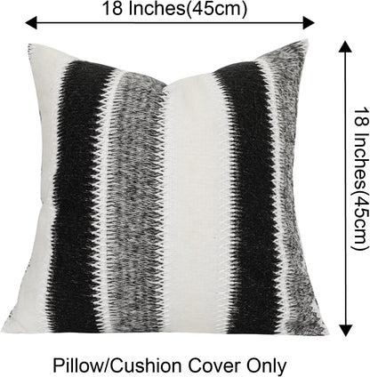 Indoor/Outdoor 20X20 in Black&White&Gray Stripes Wool Farmhouse Decorative Throw Pillow Cover Accent Neutral Textured Art Decor Cushion Pillow Case for Living Room Couch Bed Sofa